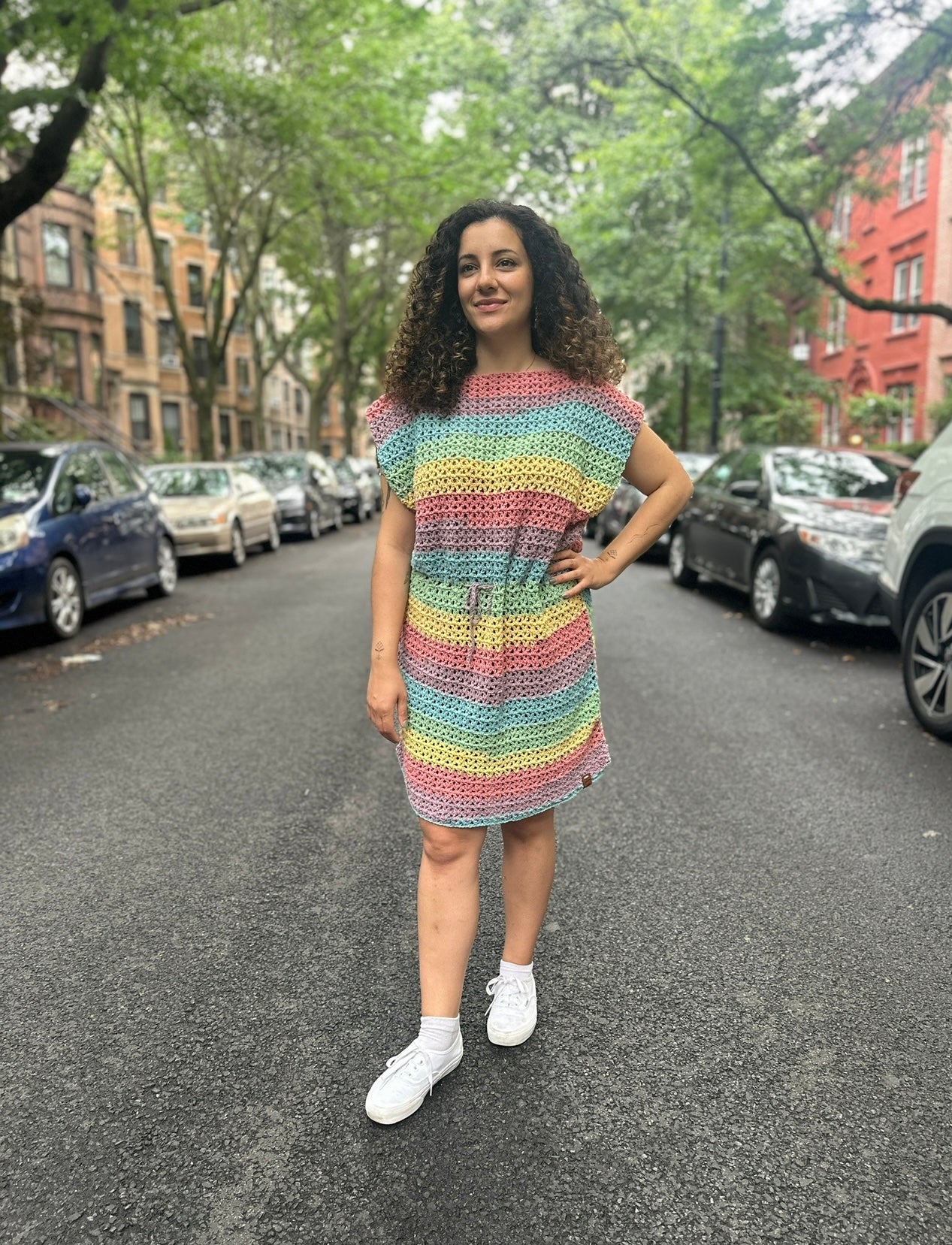 Rainbow 100% Cotton Crochet Dress