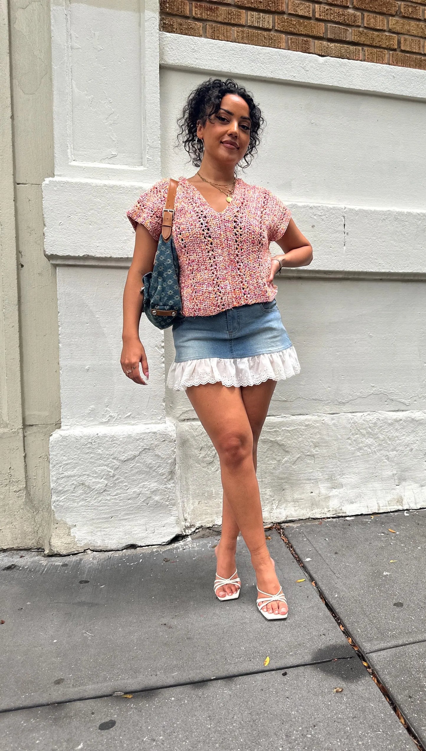 100% Cotton Crochet V Neck