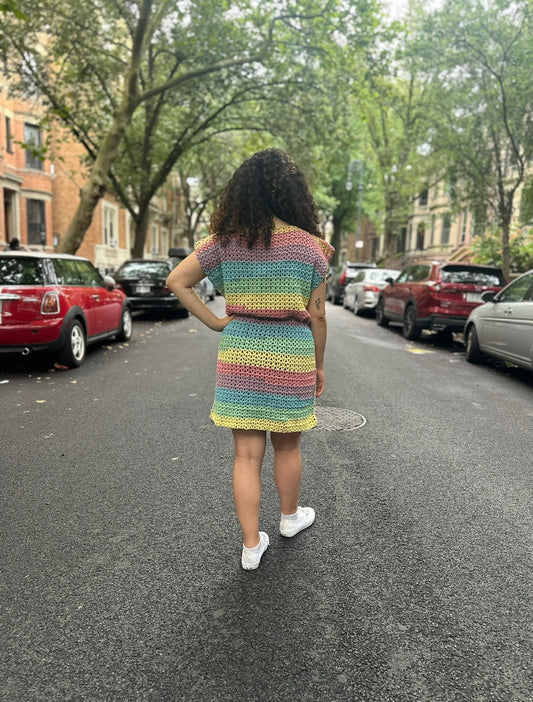 Rainbow 100% Cotton Crochet Dress