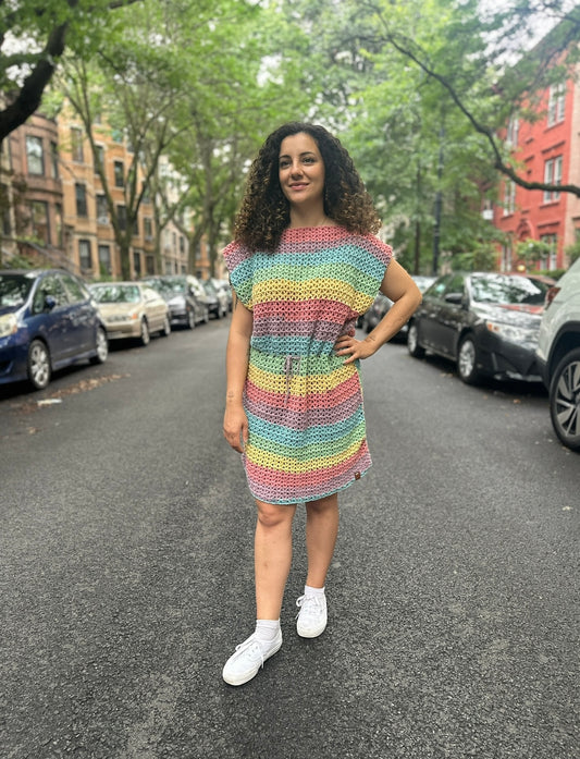 Rainbow 100% Cotton Crochet Dress