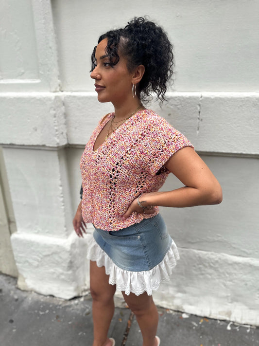 100% Cotton Crochet V Neck