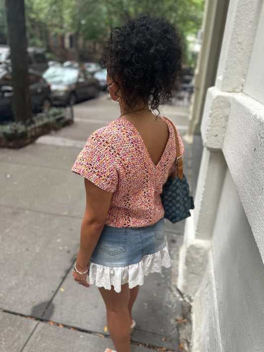 100% Cotton Crochet V Neck